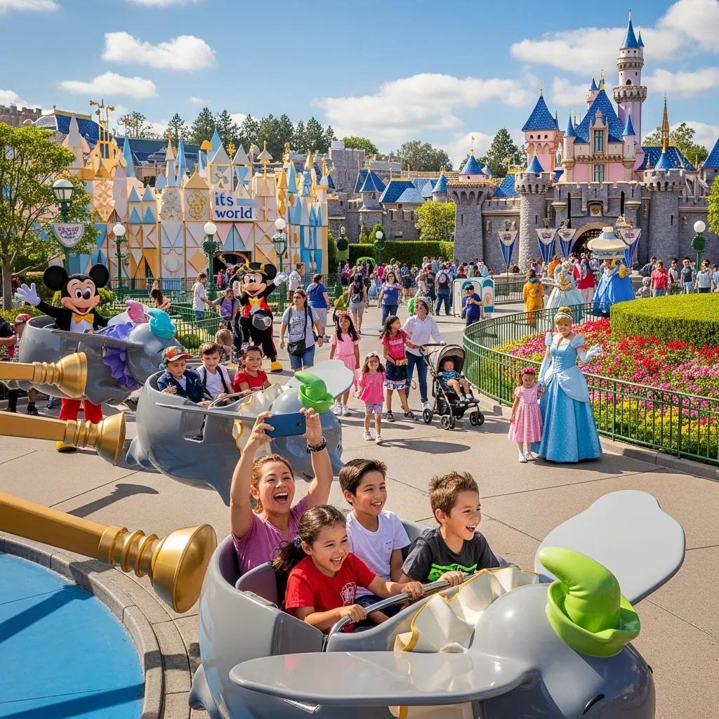 Families enjoying attractions at Disneyland, showcasing family-friendly activities